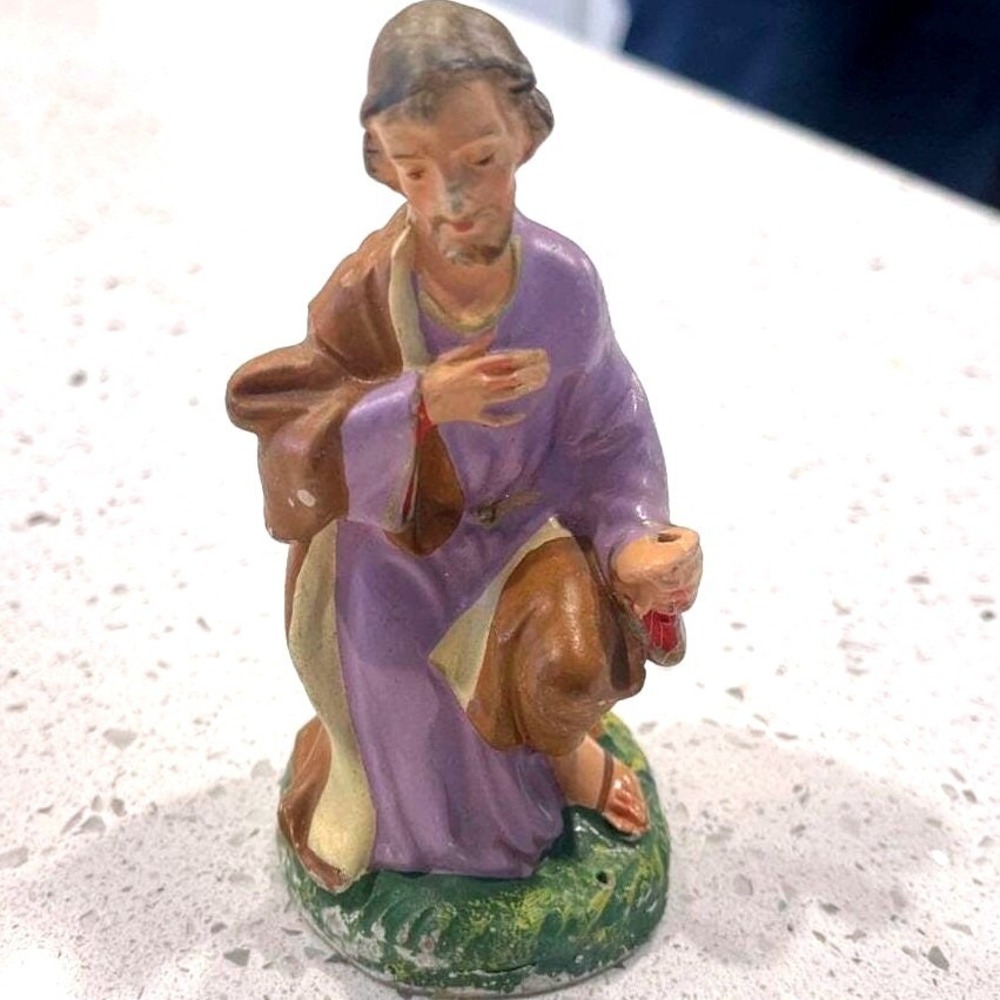 Vintage Paper Mache Italy Joseph Nativity Scene Figure 4.25" Missing Staff